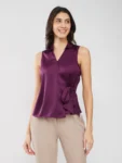 Satin Wrap Top - Plum